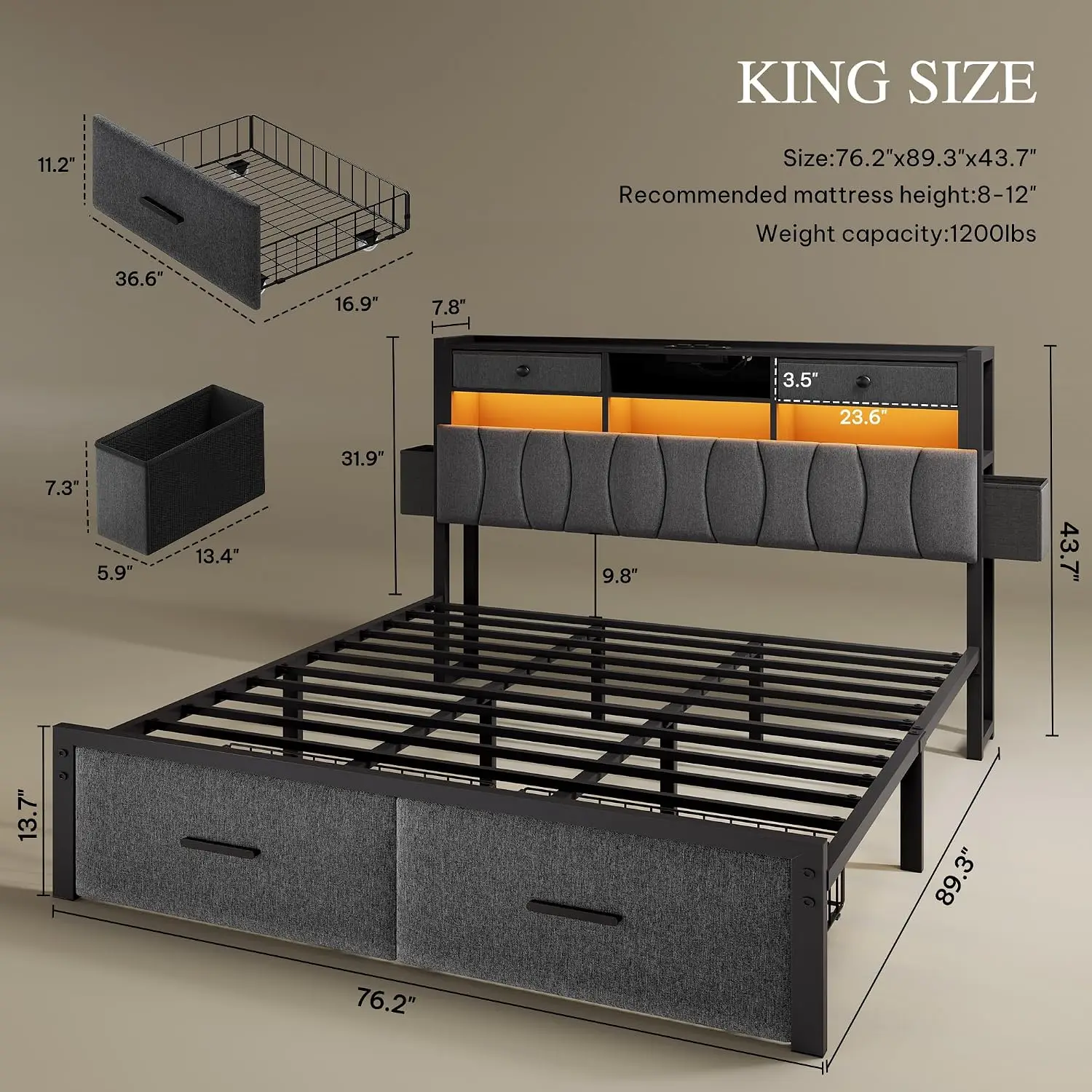 King Size Bed Frame With Drawe - đánh giá và giá King Size Bed Frame With Storage Drawers
