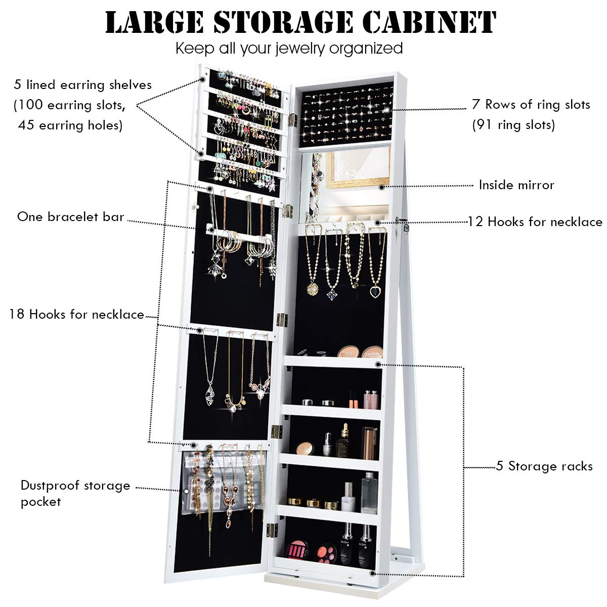 Standing Jewelry Armoire with  - đánh giá và giá Full Length Mirror Jewelry Armoire